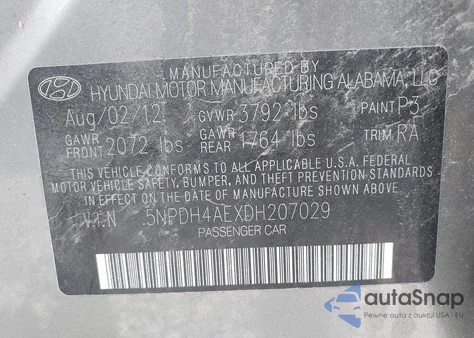 2013 Hyundai Elantra Gls from USA, damaged, VIN 5NPDH4AEXDH207029